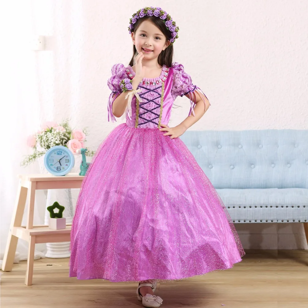 

Girls Purple A-Line Tulle Tangled Party Dresses Cosplay Show Rapunzel Princess Dress Ball Gown Children Holiday Costume