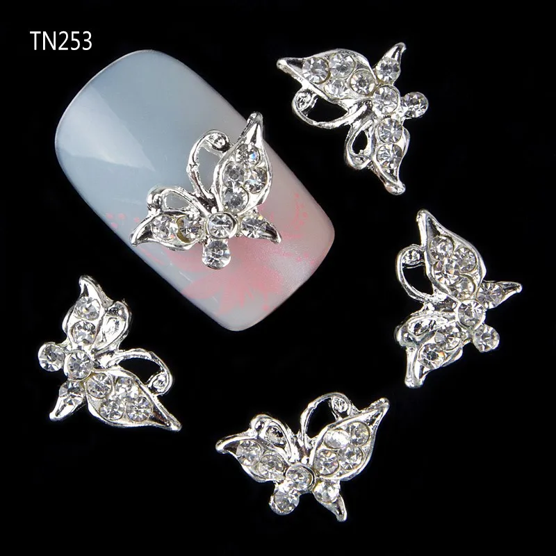 10pcs Glitter Butterfly Rhinestones 3d Nail Art Decorations Alloy Nail Sticker Charms Jewelry for Nail Gel