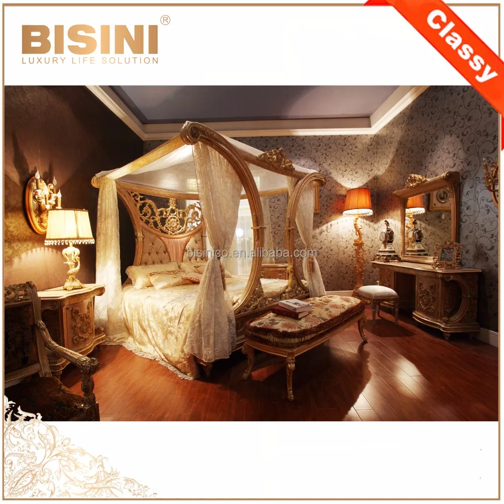 Franse barok ontwerp houten slaapkamer meubels set kingsize luifel ...