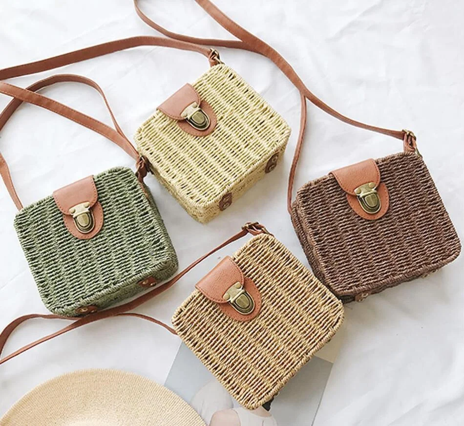 

Hotting Candy Color Shoulder Bag Handmade Straw Bags Mini Woven Flap Sweet Pastoral Style Rattan Bag, Nature color rattan straw bag