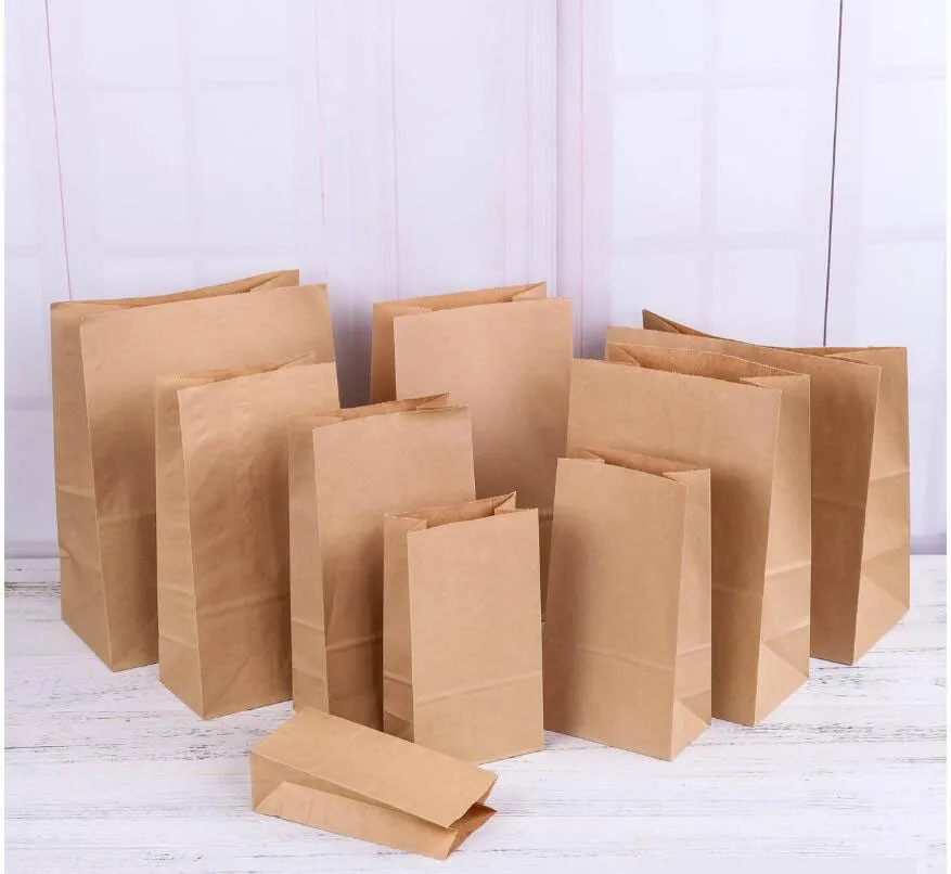 100 PCS Paper Lunch Bags Snack And Bread Bags Brown Kraft Paper 100% Recycled US 