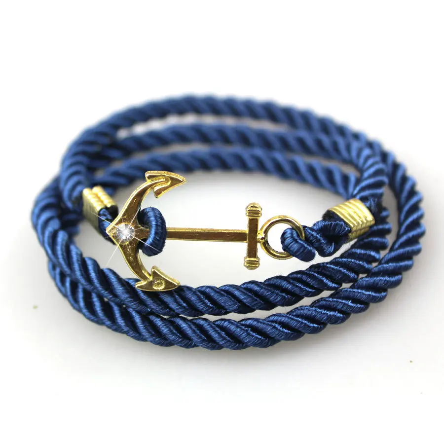

Simple design DIY braided black rope band custom silver anchor bracelet men Many styles
