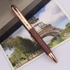 Luxury brown color leather Rose gold metal ballpoint pen for travel holiday gift pen