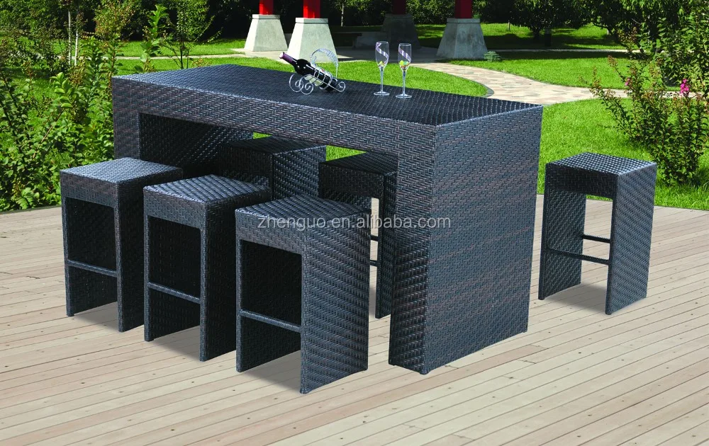 Hot Sale Outdoor Bar Furniture Rattan/wicker Bar High Table And Chairs