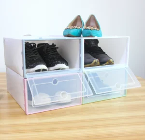 Image of BoYaLiGe Custom luxury foldable transparent shoes box plastic stackable drop front storage clear shoe box collapsible