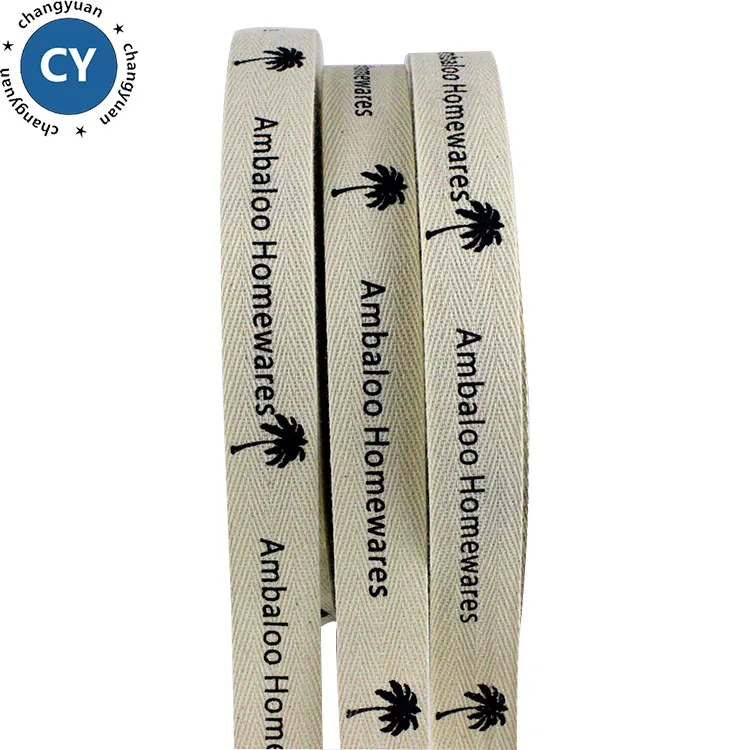 
Personalized wholesale 2cm 3/4inch white cotton herringbone ribbon tape, customized logo printed cotton ribbon 