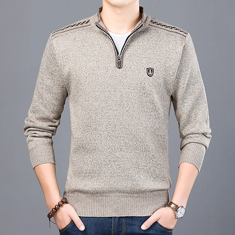 

new design high crew neck long sleeve man zip up winter pullover knit, Black,grey,beige,red etc.