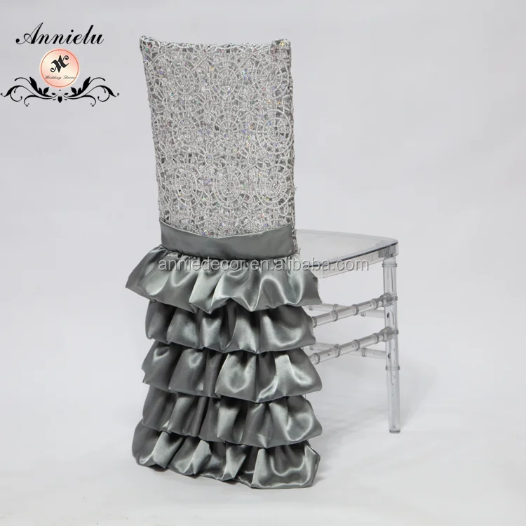 Cheap silver chemical ruffled taffeta wedding chair cover
