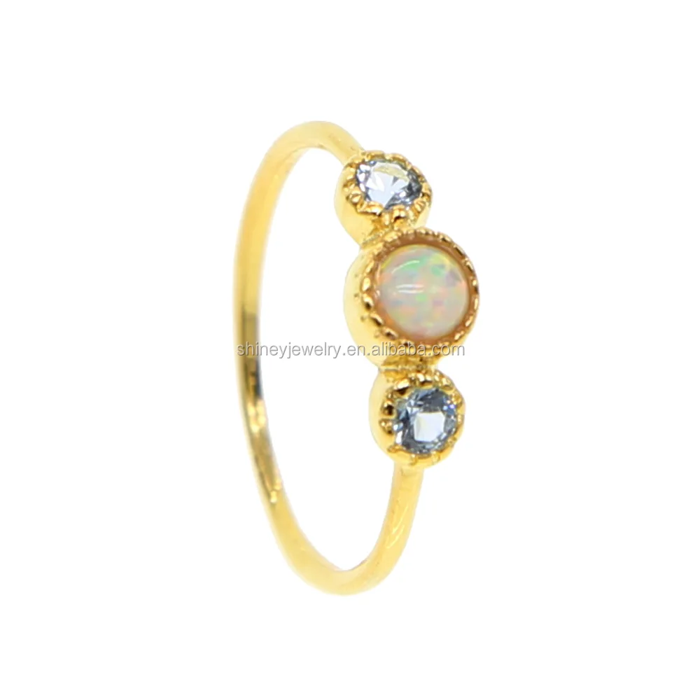 

light blue white fire opal gold plated fashion jewelry delicate minimalist women girl fashion opal ring