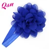 ecofriendly solid color fold over elastic blue flower stretch baby girl headbands
