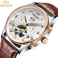 

Mens tourbillion watch mechanical brand KINYUED fashion leather automatic mechanical watch