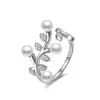 SSDR118 Open Adjustable Rings Freshwater Pearl Ring 925 Five Leaf Clover Ring