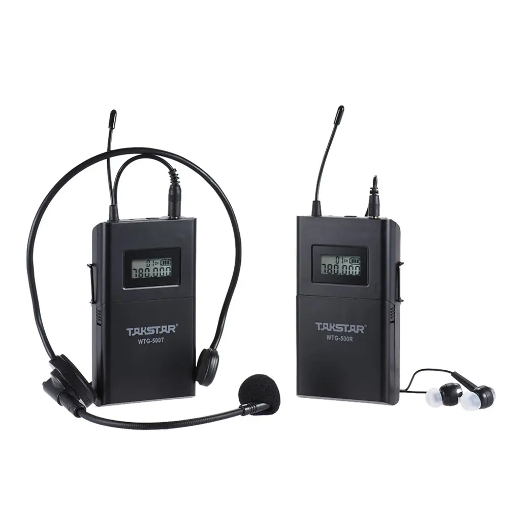 ammoon TAKSTAR WTG-500 UHF Wireless Acoustic Transmission System (Transmitter + Receiver) 100m Effective Range 6 Selectable Channels with Lavalier Microphone Earphone