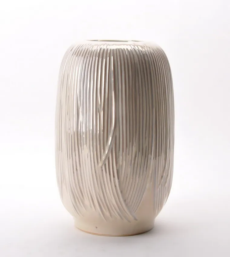 Pearl Color Stripe Pattern Indoor Decorative Ceramic Flower Large Vases