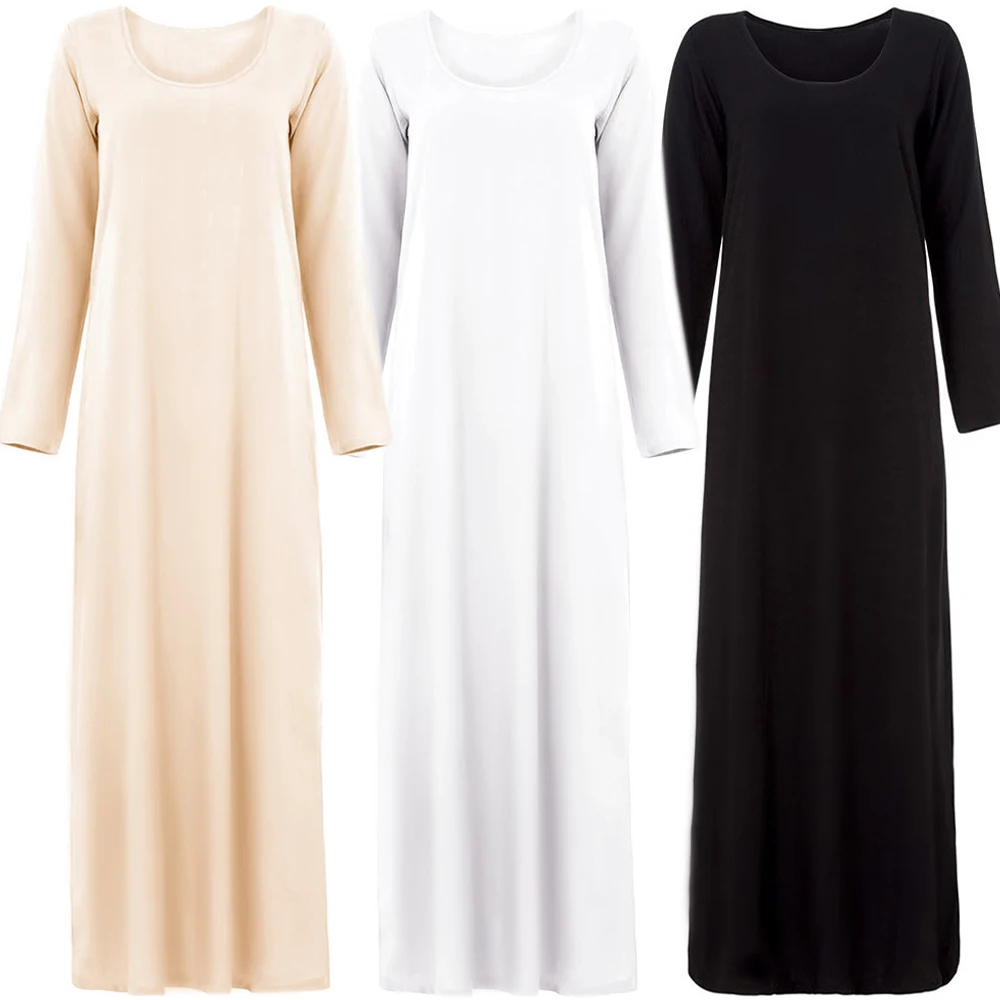 

basic abaya inside wear cotton inner long sleeve opaque abaya jalabiya arabic dress, Black,white,,,5 colors