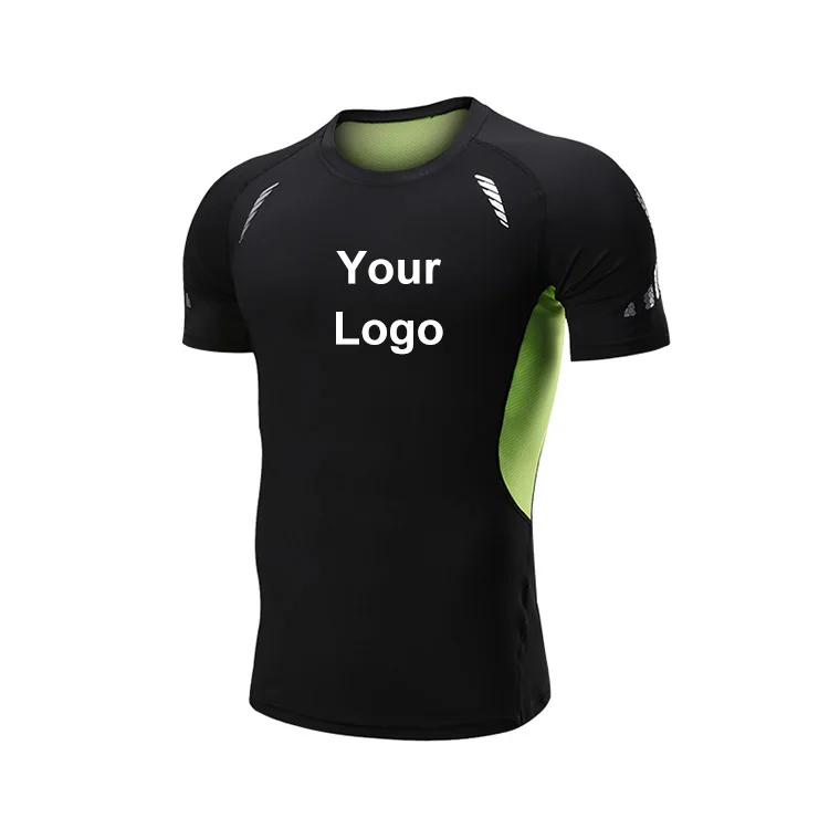 

New Sports Tights Short-Sleeved Men'S Printed Stitching Fitness Stretch Jogging Shirt Men Training Wear