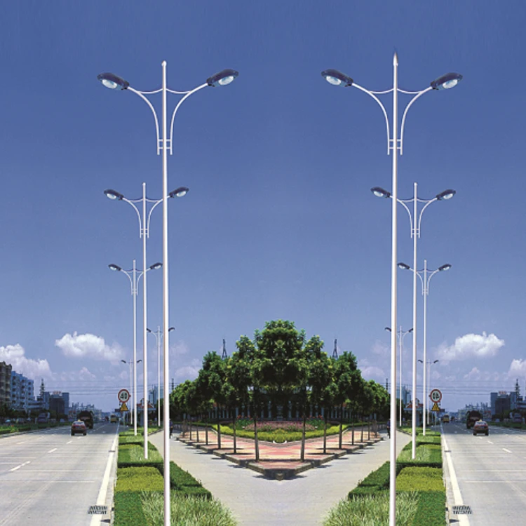 
8m 9m 10m China lamp pole factory manufacture steel hot dip galvanized road lighting pole with double detachable lighting arm  (62022238084)