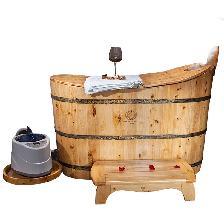 Cedar Wood Bathtub Traditional Japanese Ofuro With Steamer And Sauna
