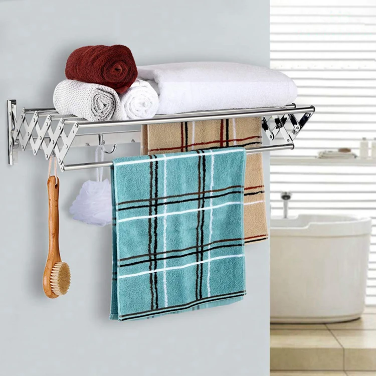 Stainless Steel Wall Mounted Retractable Towel Rack With Clothes Hook