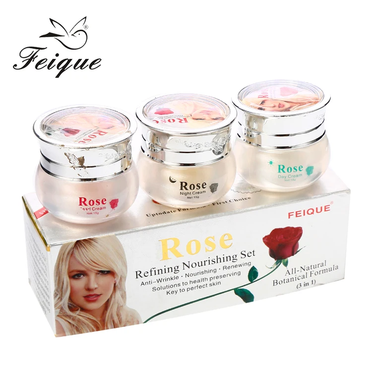 

TOP! Feique Rose skin lightening skin whitening face day night pearl cream for black people, Day cream:white/night cream:yellow