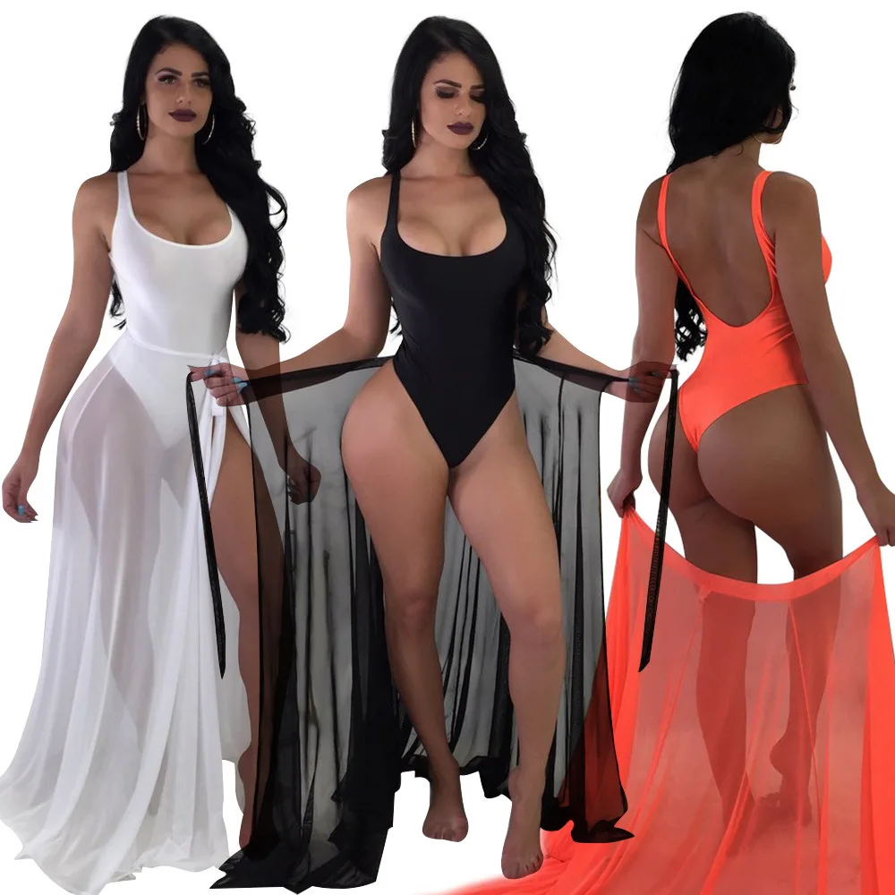 

Drop shipping 2 Piece Swimsuits for Women one piece jumpsuit Swimwear and Ponchos Cover up, Black orange white