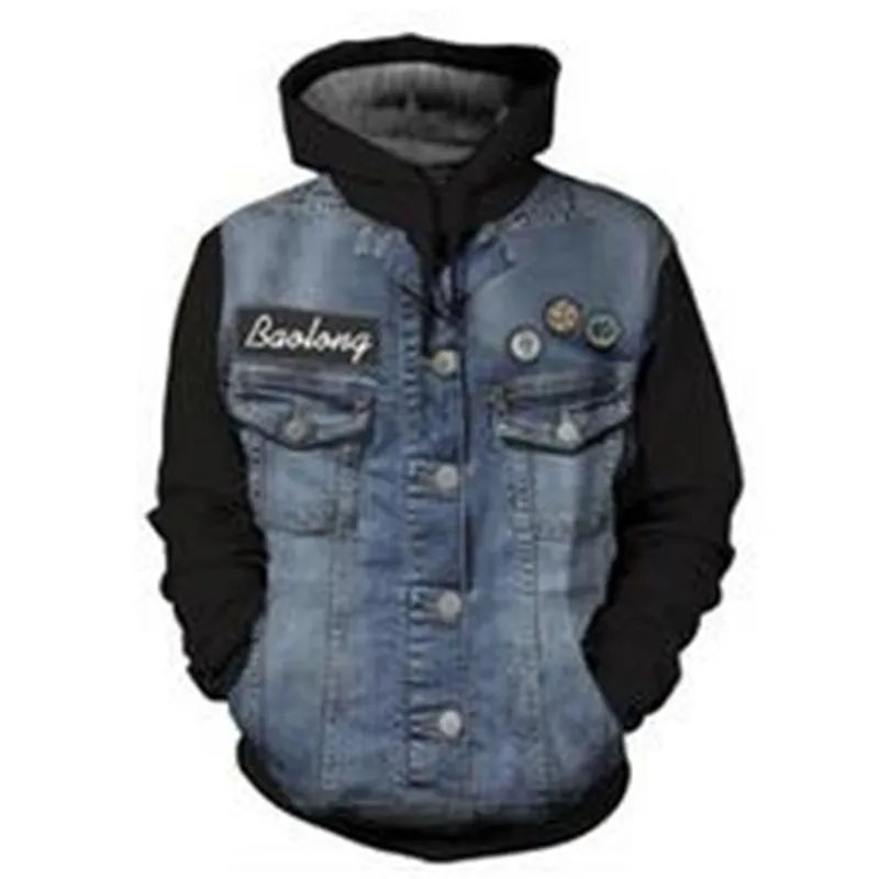 Wholesale Pullover Contrast Loose Hooded Denim Hoodie Burrs Denim Patchwork  Hoodie From m.