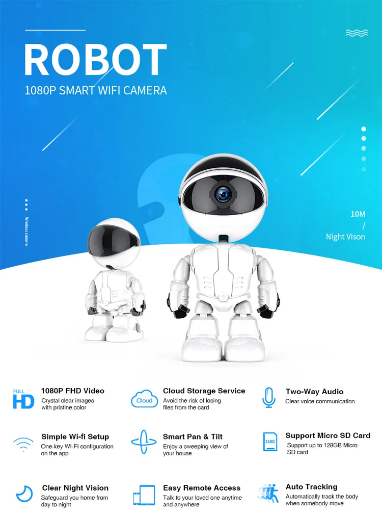 Baby Monitor Robot Intelligent Auto Tracking Camera Wireless Wifi Cctv