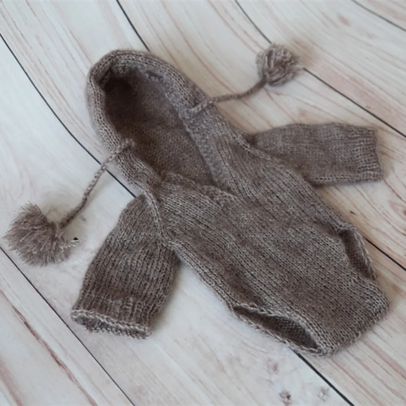 

Knitted Thick Baby Hooded Romper Brown Wool baby Clothes Baby Products Supplier China Newborn Photography Props