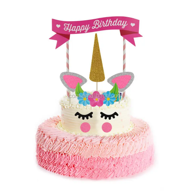 Unicorn Cake Picks Cupcake Toppers Flags Happy Birthday Cake