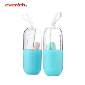 Image of Collapsible Folding Silicone Drinking Straws With Cleaning Brush Foldable straw