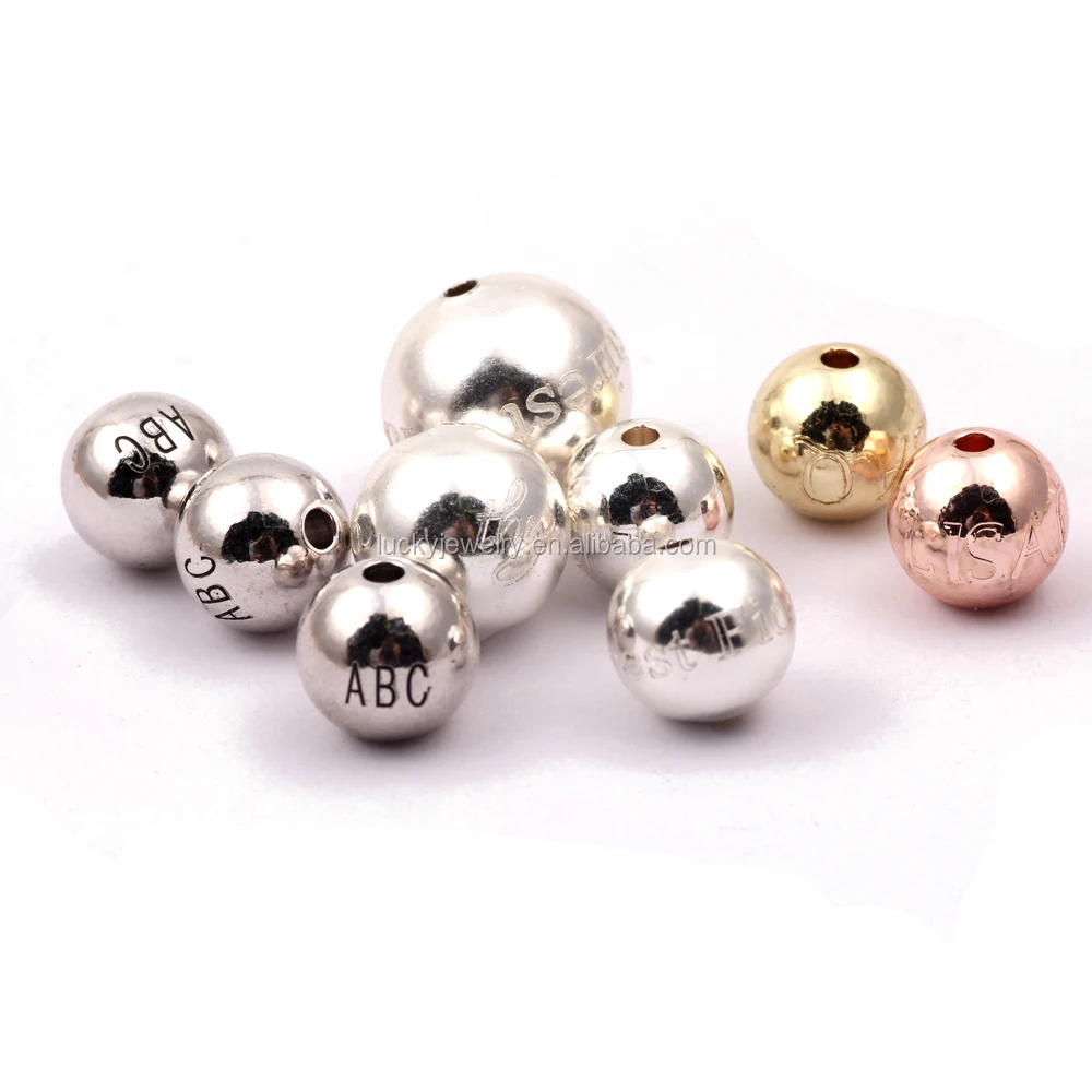 
2019 fashion custom engraved bracelet bead loose jewelry accessory metal brass laser custom logo beads for jewelry making 