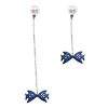 Charming Kissing Gourami Blue Zircon Long Chain Earrings Beautiful Pearl Fish Shape Valentines Silver Plated Earrings Women