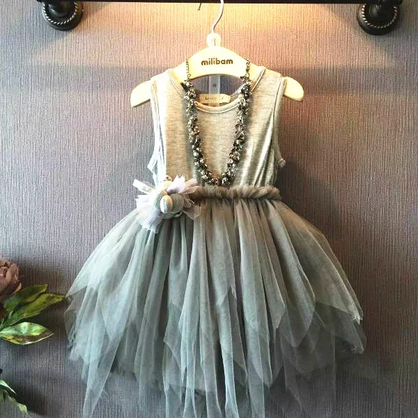 

PHB10765 grey color 2018 kids summer children girl dress