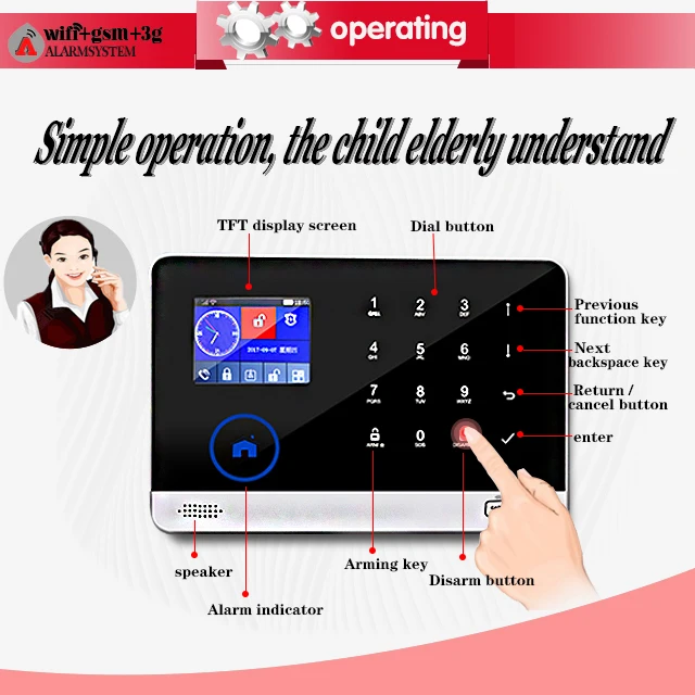 Intruder WIFI GSM Alarm System With 8 Kind of language TFT Touch Screen 3G Security Android IOS App support WIFI IP Camera