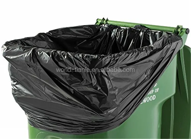 Large Capacity Plastic Black Trash Bin Liner Flat Open Top Garbage Bag