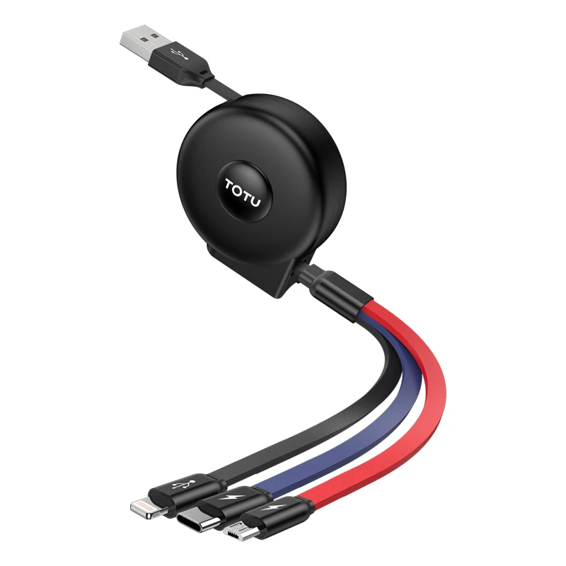 

TOTU Retractable Charging Cable Newest Version 3 in 1 Retractable Multi Connector USB Cable, Black