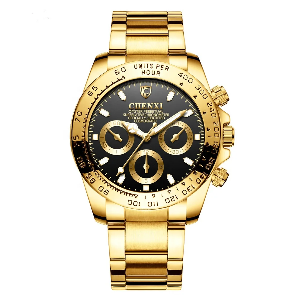 

Shenzhen Factory Custom Logo Gold Stainless Steel Chronograph Watch men Cheap price wristwatch, Sliver or custom