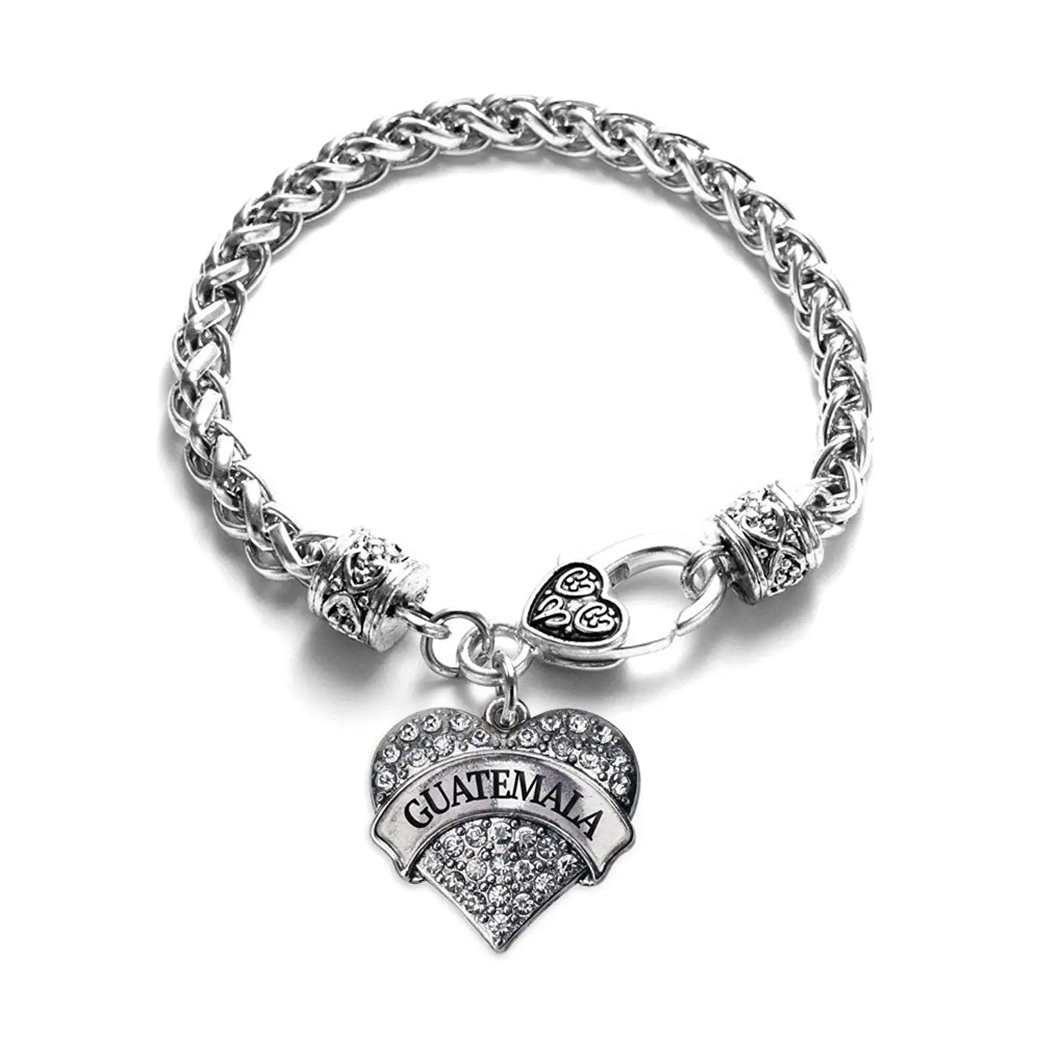 GiftJewelryShop Silver Plated Guatemala Flag Photo Heart Charm Beads Bracelets European Bracelets