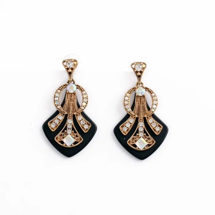 J Brand Crew Designs Inspired Art Deco Lulu Crystals Honey J Brand Crew Designs Inspired Art Deco Lulu Crystals Honey Bee Opal Resin Stone Black Charm Earrings E1692