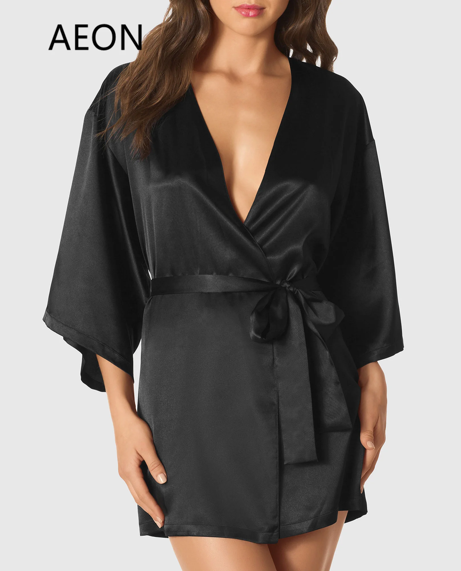

Wholesale Adults White Black Navy Blue Color Blank Lusuxy Short Satin Kimono Robe For Women
