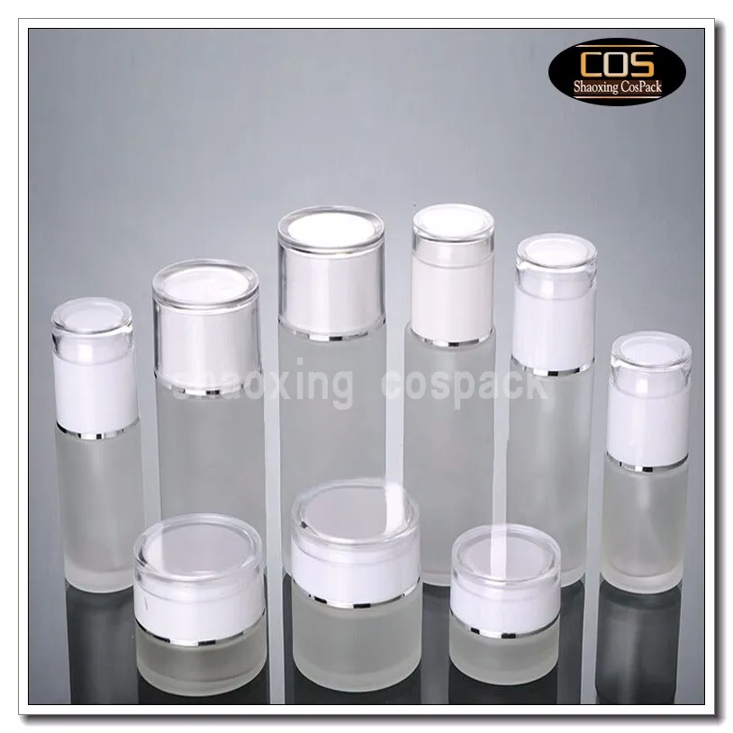 Wholesale 50g Clear Frosted Glass Cream Jar With White Acrylic Lid,50