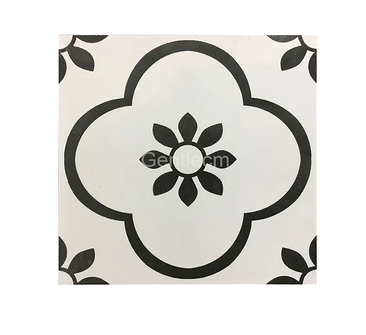 Inside Floor Tile 200mmx200mm Black Mix White Flower Pattern Corridor