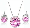Clear Crystal 8mm White Gold Plated AAA+ CZ Stone Necklace and Earrings Wedding Jewelry Set For Bridal 4 colors