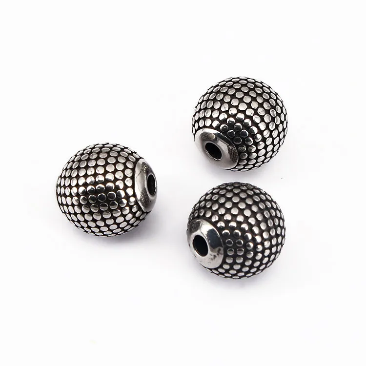 

S1101 10mm Hot Sale Antique Silver Stainless Steel Round Ball Beads with Dots