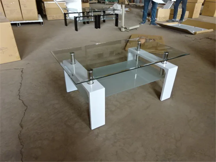 Modern Cheap Living Room Furniture Tempered Glass Top  MDF Legs Black Color Wholesale  Glass Coffee Table Tea Table