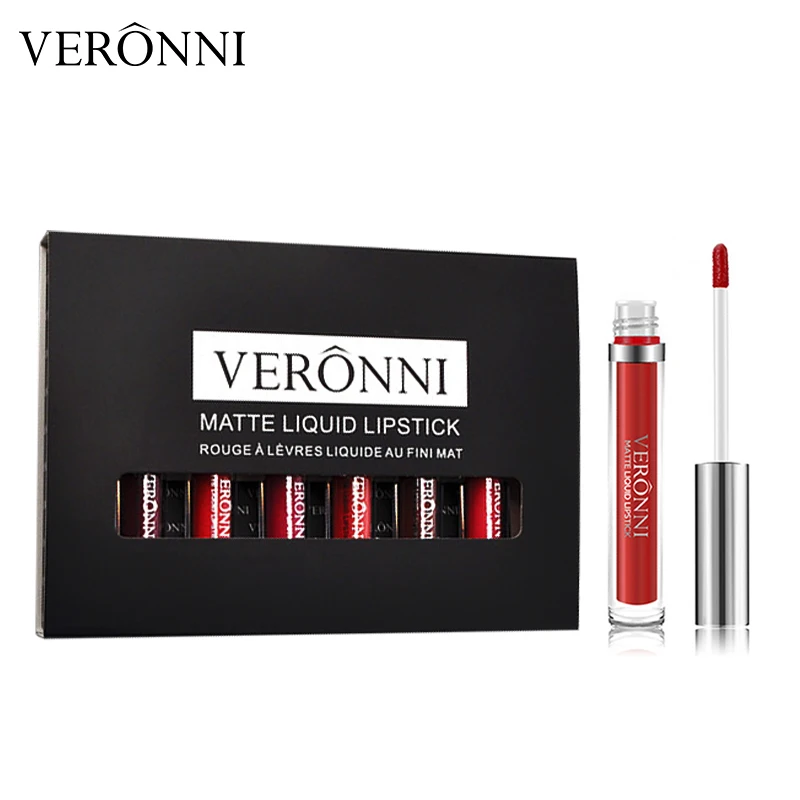 

VERONNI 6 Pcs/Set Liquid Lipstick Lip Gloss Professional Makeup Batom Matte Lip Stick Lip Kit Long Lasting Cosmetics Maquiagem