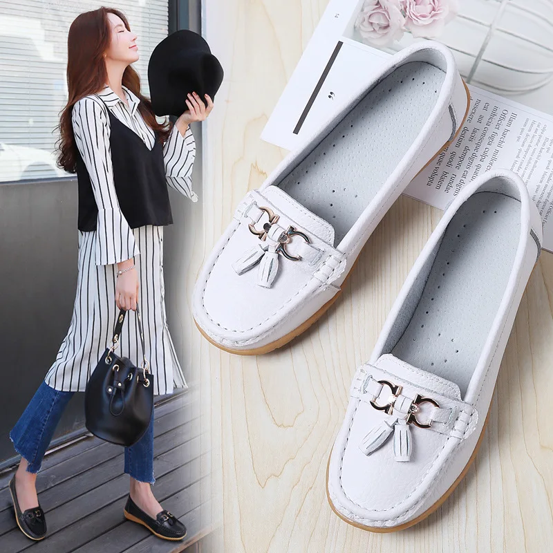 

Anti-slip Girls Flat Loafers Women PU Leather Tassels Casual Boat Shoes