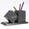 KH-WC010 Office Alarm Student and Thermometer Crystal Stand Digital Desk Table Wooden Clock with Pen Holder
