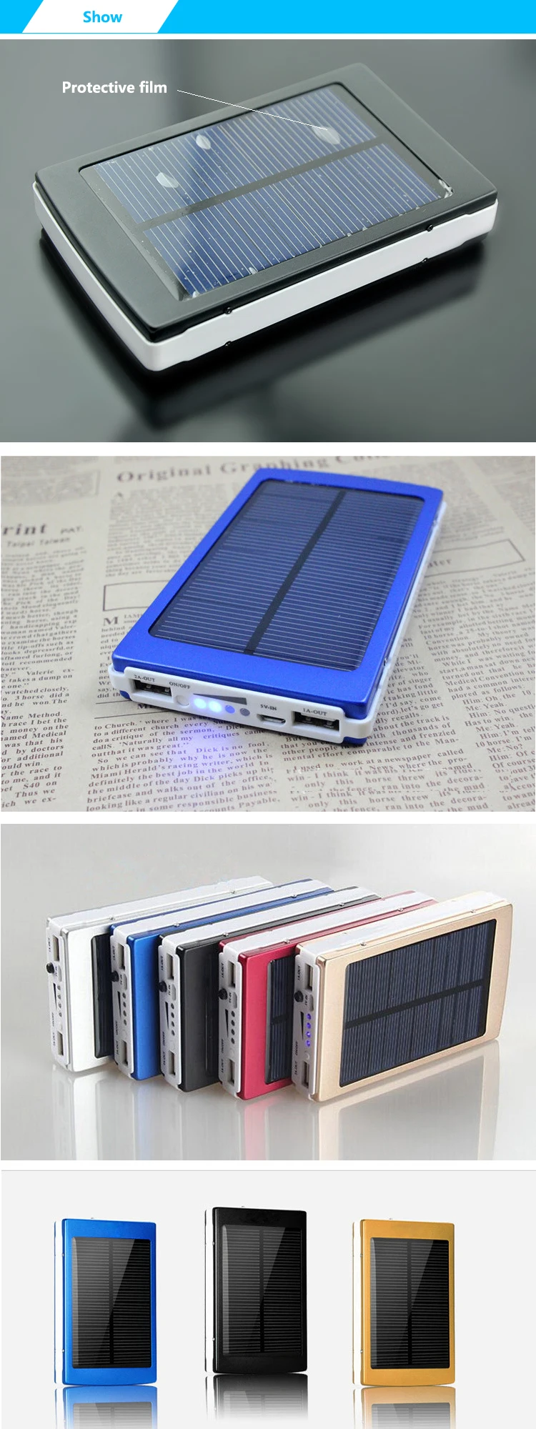 20000mAh solar power bank for iphone6 and all mobile phones