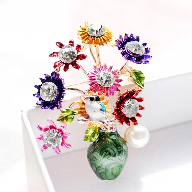

Muylinda fashion Imitation Enamel dripping Glaze brooches crystal brooch Chinese wind brooch pinflower brooch, As picture